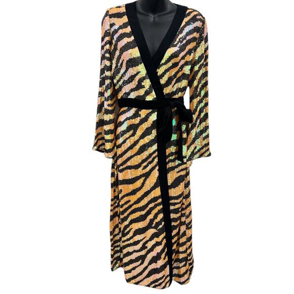 RIXO London Gigi Midi Sequin Dress In Tiger - Picture 2 of 13